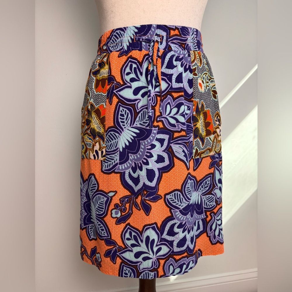 Loft floral print skirt pull-on elastic waistband, drawstring, pockets Bohemian